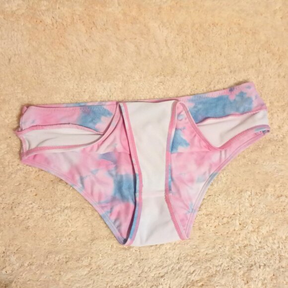 NWOT~ SHEIN White, Pink & Blue Tie Dye Print Halter Tie Bikini Set (Size: Large) - Picture 8 of 10